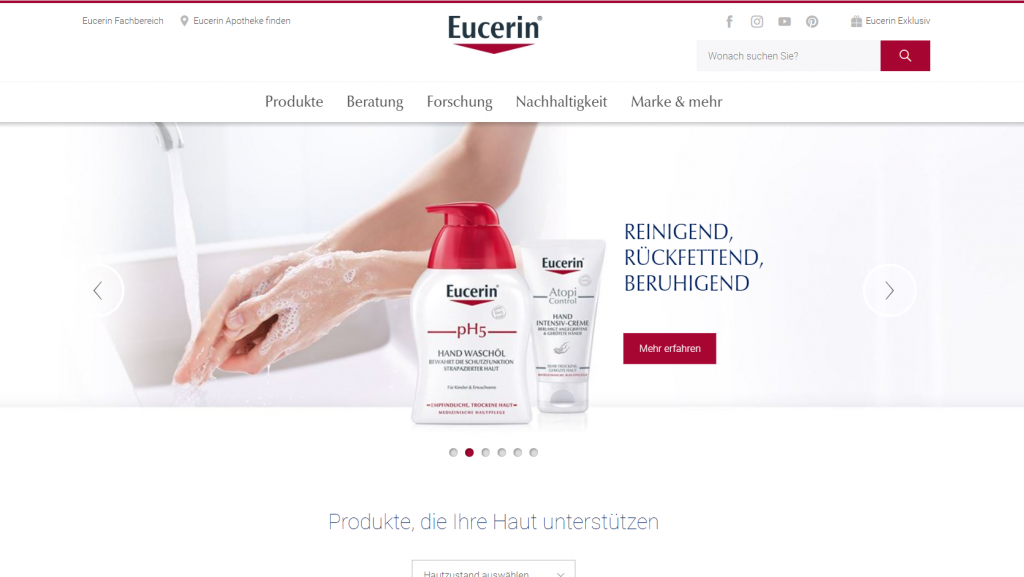 Website Eucerin tại Đức