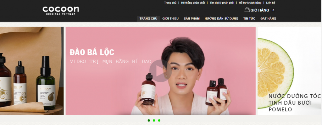 Ảnh website của thương hiệu mỹ phẩm Cocoon